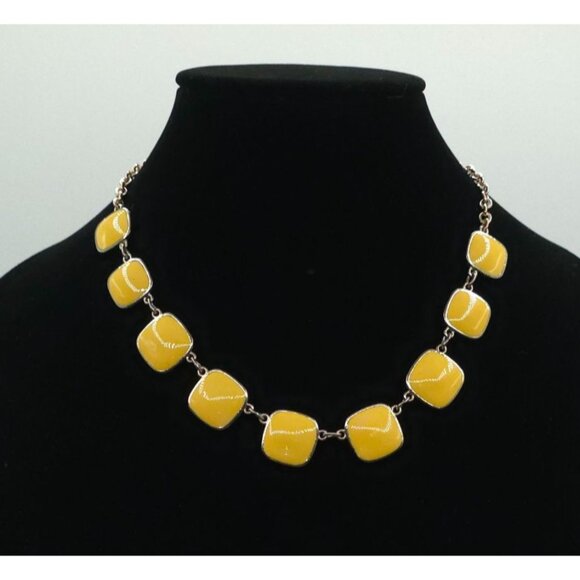 Unbranded Jewelry - Yellow Enamel Square Beaded Chunky Statement Necklace Elegant Design